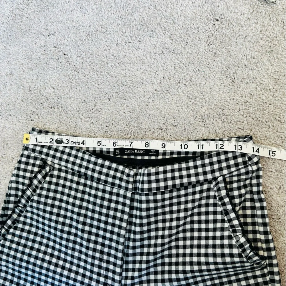 Zara Women’s Black White Gingham Ankle Cropped Pants Ruffle Trim Size M - Picture 9 of 14